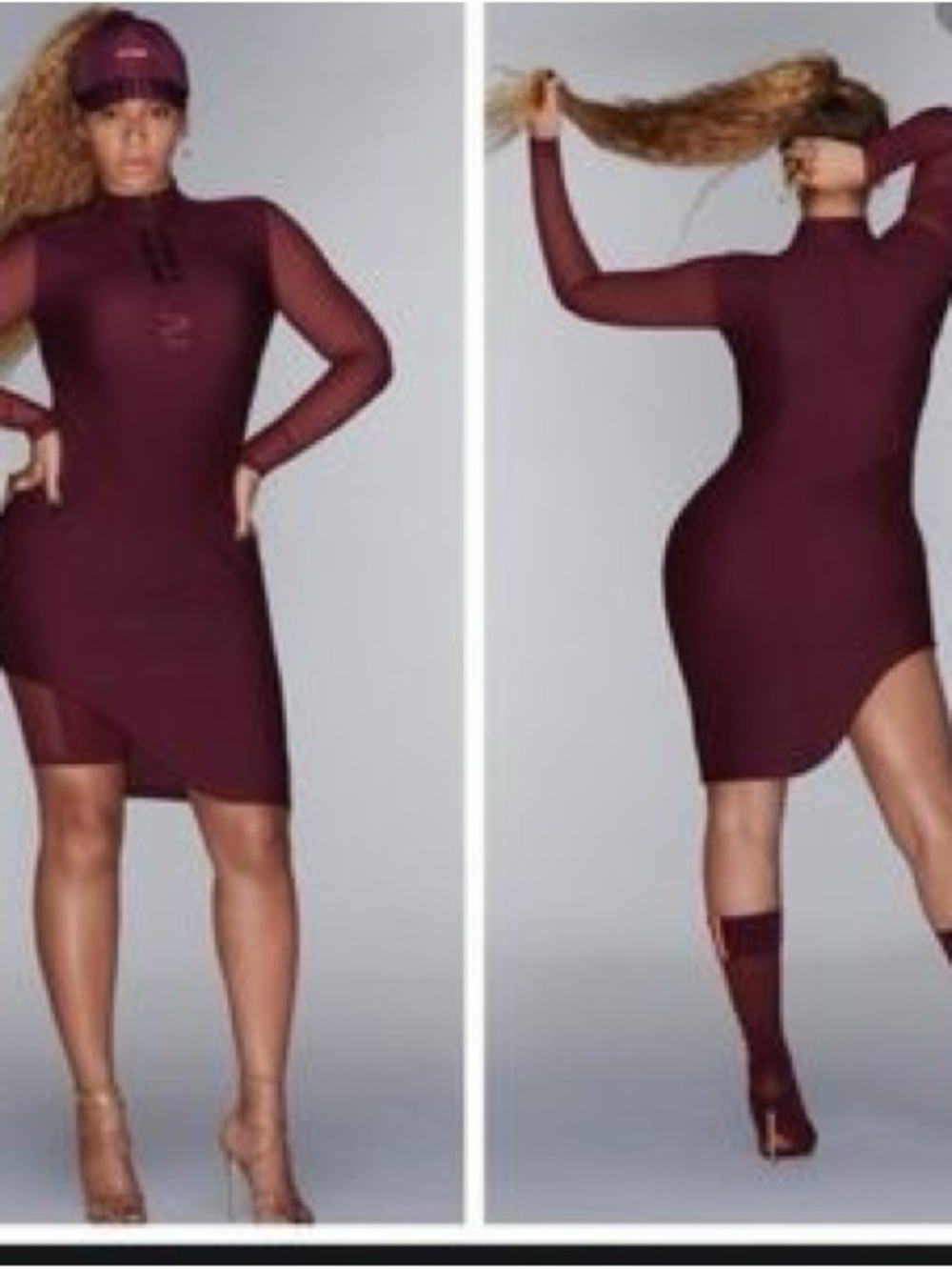 Asymmetrical Burgundy Long-Sleeve Bodycon Dress